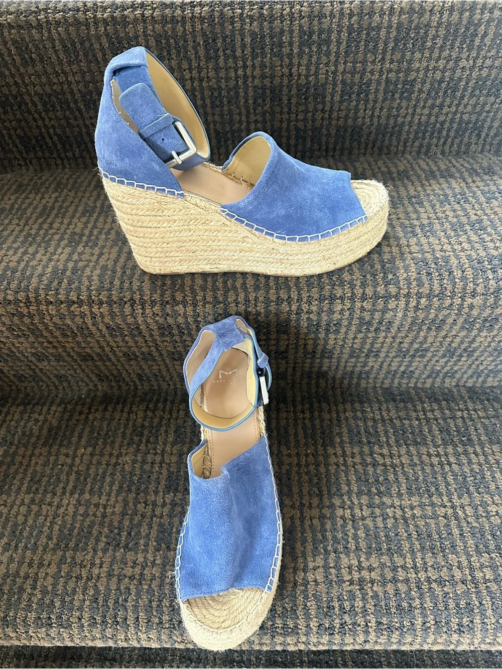 Marc Fisher Blue Suede Espadrille Wedge Sandals - 4 inch heels